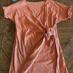 Earth-tone Scrunched Knot Side Wrap A-line Dress